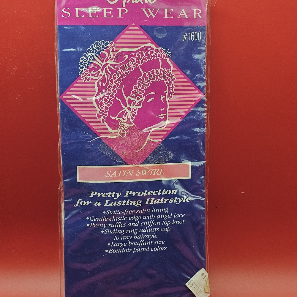 Vintage Andree Satin‎ Swirl Sleep Cap - Blue